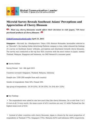 MicroAd Survey Reveals Southeast Asians Perceptions and Appreciation of Cherry Blossom