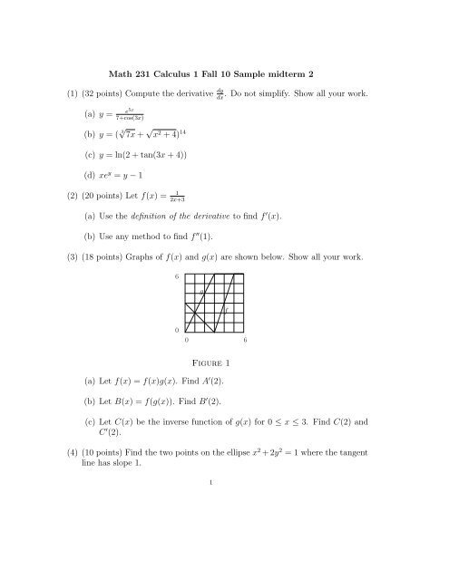 Math 231 Calculus 1 Fall 10 Sample Midterm 2 1 32 Points