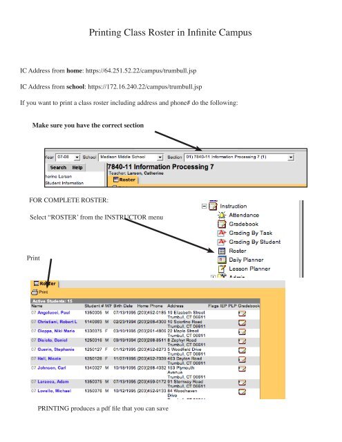 Printing Class Roster in Infinite Campus - Trumbull Public Schools