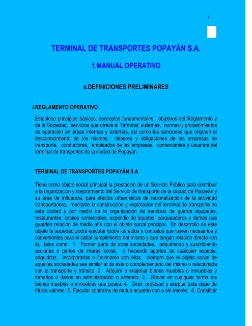 Manual Operativo Terminal de Transportes PopayÃ¡n S.A