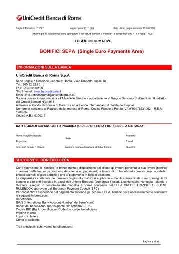 BONIFICI SEPA (Single Euro Payments Area)