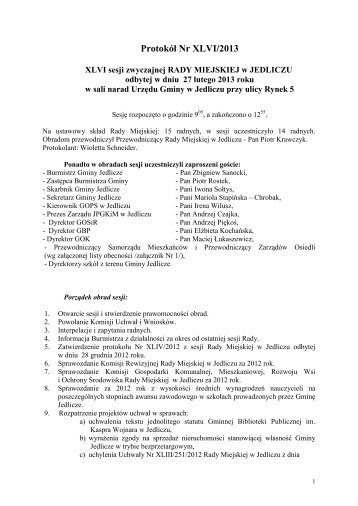 Protokol Nr XLVI 27 02 2013.pdf - BIP - UrzÄd Miasta i Gminy Jedlicze