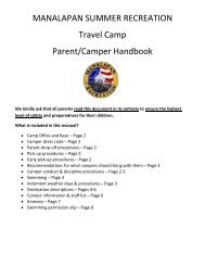 MANALAPAN SUMMER RECREATION Travel Camp Parent ...