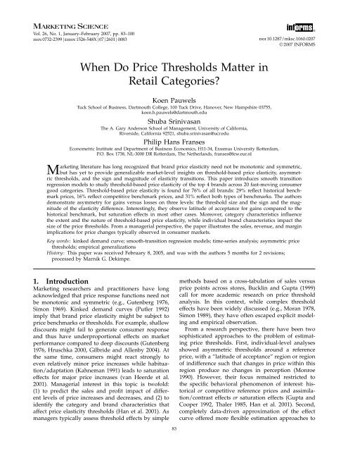 When Do Price Thresholds Matter in Retail Categories?