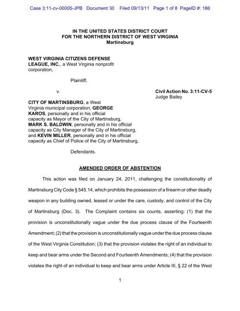 Amended Order Of Abstention West Virginia Citizen S Defense