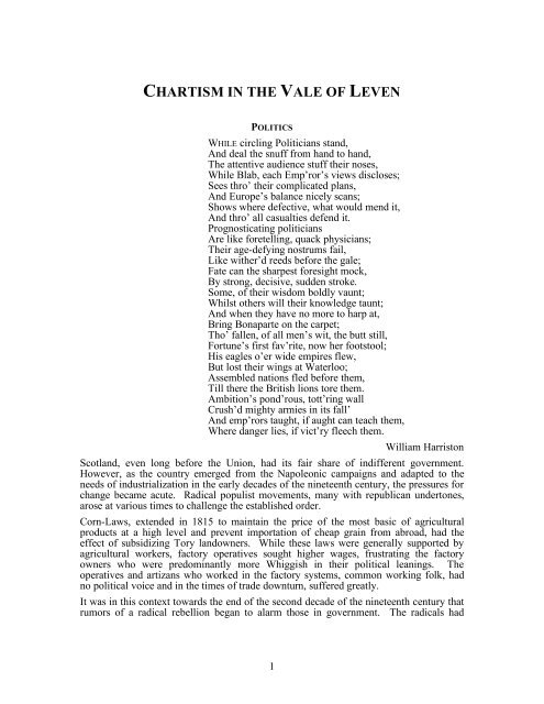 CHARTISM IN THE VALE OF LEVEN - Vale of Leven History Project