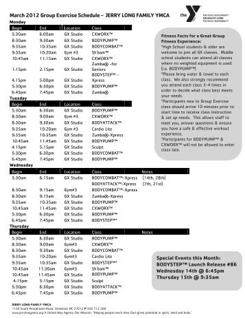 March 2012 Group Exercise Schedule - JERRY LONG FAMILY YMCA