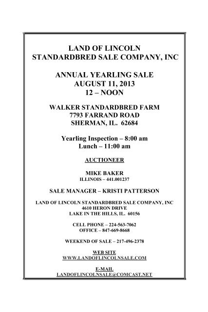 land of lincoln inc yearling sale company, annual standardbred sale