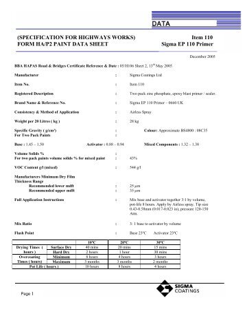 Sigma EP 110 Primer Technical Data Sheet - Promain