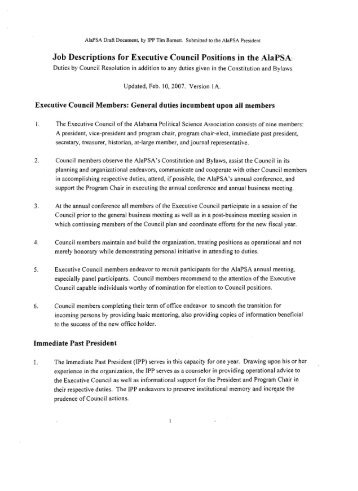 Job Descriptions of Executive Council Positions