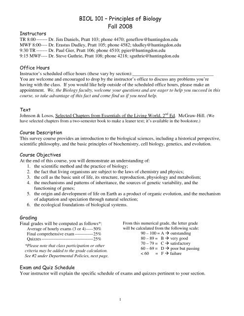 Biol 101 Principles Of Biology Fall 2008 Huntingdon College - 