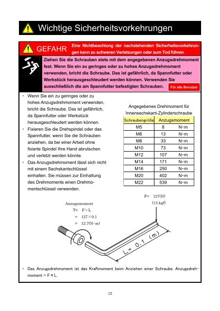 BETRIEBSANLEITUNG GEFAHR - Kitagawa Europe