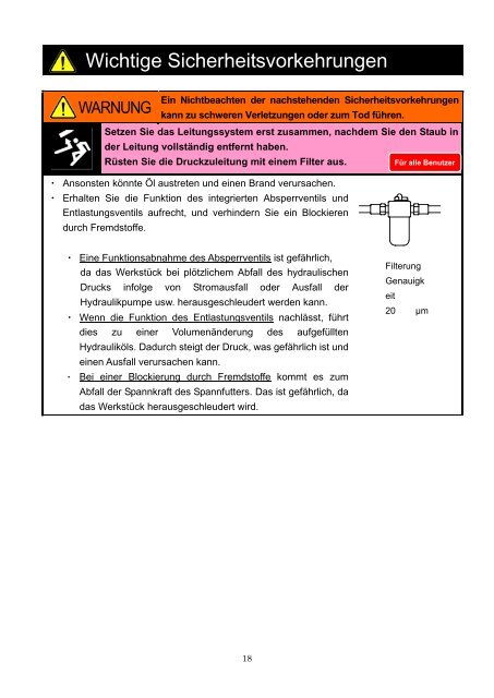 BETRIEBSANLEITUNG GEFAHR - Kitagawa Europe