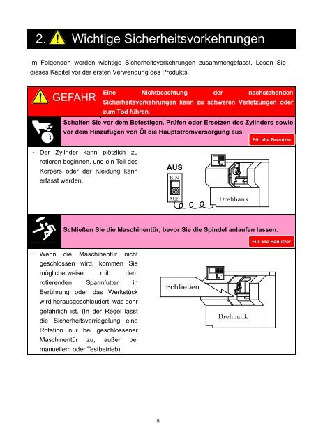 BETRIEBSANLEITUNG GEFAHR - Kitagawa Europe