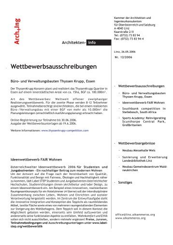 Wettbewerbsausschreibungen - Arch + Ing