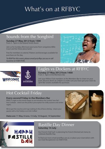 What's on at RFBYC - Royal Freshwater Bay Yacht Club