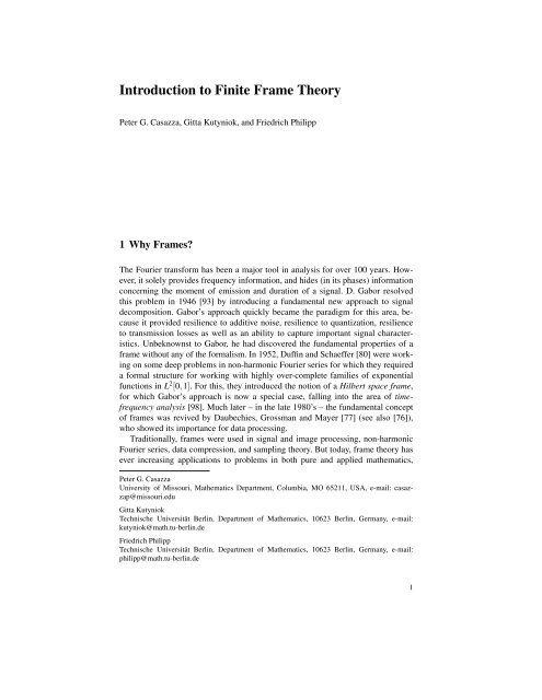 Introduction to Finite Frame Theory - Frame Research Center