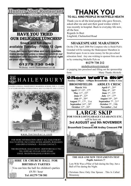 April2008 Edition - Hatfield Heath Village Magazine