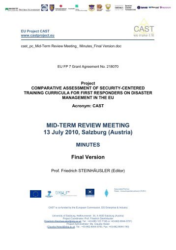 MID-TERM REVIEW MEETING 13 July 2010, Salzburg ... - CAST