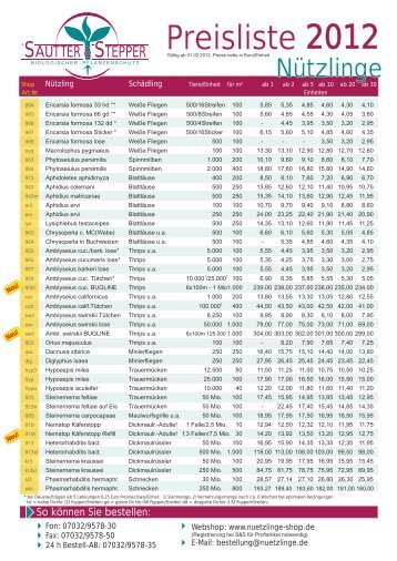 Preisliste Profi 2012 - SAUTTER & STEPPER biologischer ...