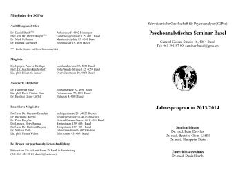 Psychoanalytisches Seminar Basel Jahresprogramm 2013/2014