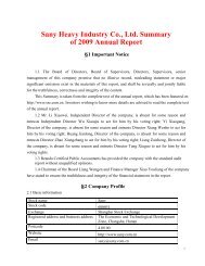 Sany Heavy Industry Co., Ltd. Summary of 2009 Annual Report Â§1 ...