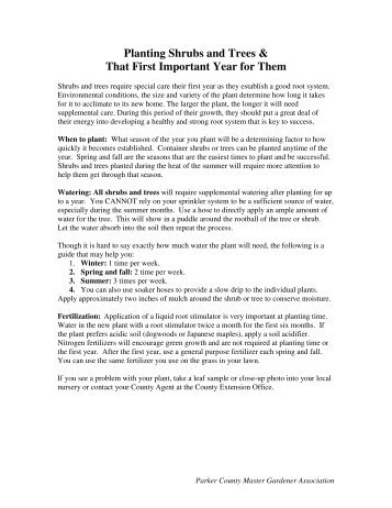 First Year Care for Shrubs and Trees - Parker County Master ...