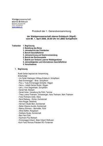 Protokoll der 1. Generalversammlung - WgoE