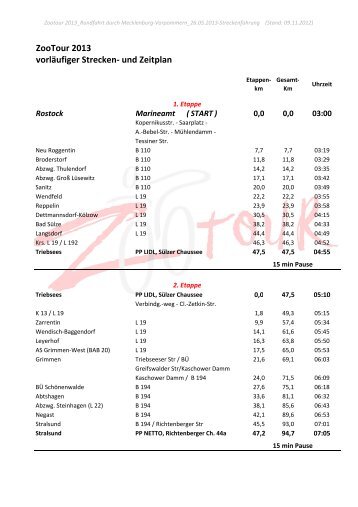 ZooTour 2013 vorlÃ¤ufiger Strecken- und Zeitplan