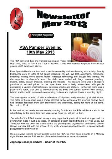 PSA Pamper Evening 10th May 2013 - Littleover Community School