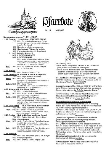 Messordnung vom 11.07. â€“ 25.07. Nr. 13 Juli 2010 - Kloster ...