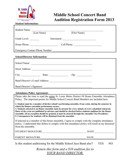 Registration Form and Audition Information 201 - St. Louis Metro ...