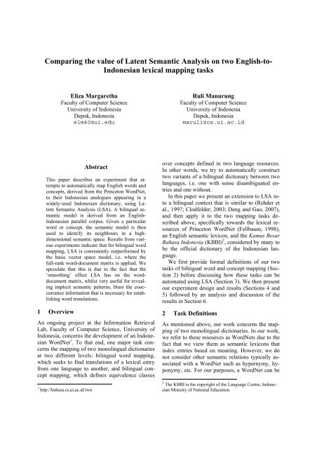 Comparing the value of Latent Semantic Analysis on two English-to ...