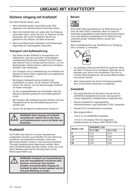 Bedienungsanweisung - Jonsered