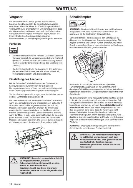 Bedienungsanweisung - Jonsered