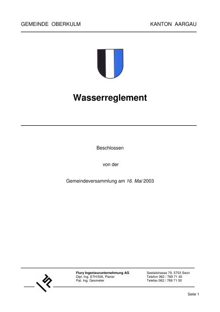 Wasserreglement - Gemeinde Oberkulm