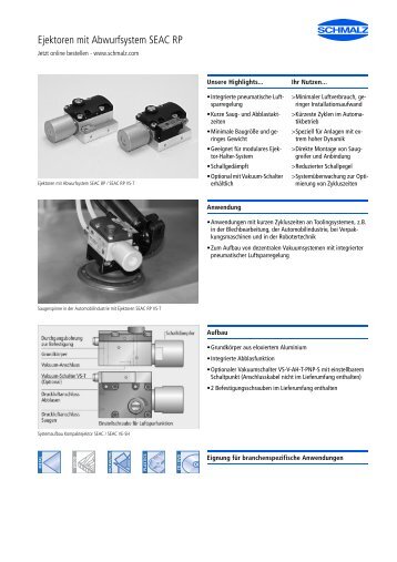 Produktinformation: Vakuum-Ejektoren SEAC-RP - Schmalz