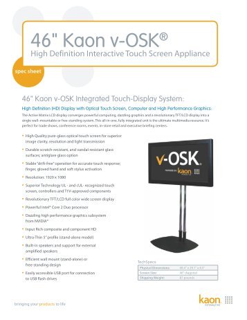 46" Kaon v-OSKÂ® - Kaon Interactive Inc.