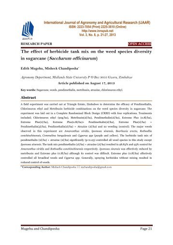 The effect of herbicide tank mix on the weed species diversity in sugarcane (Saccharum officinarum)