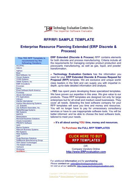 Rfp Rfi Sample Template Enterprise Resource Planning