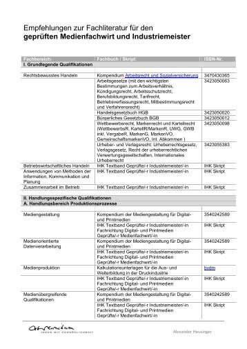 Fachliteratur Medienfachwirt u. Industriemeister - arsunikum