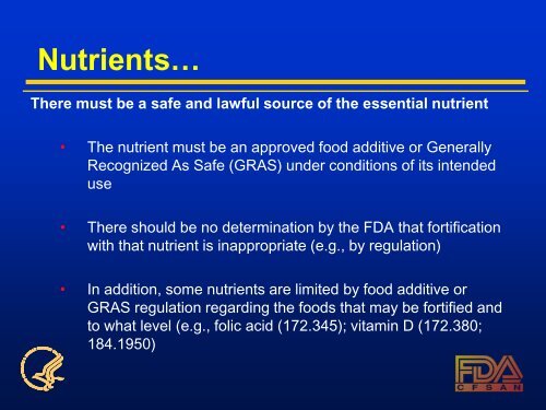 FDA Food Fortification Policy: Principles and Considerations
