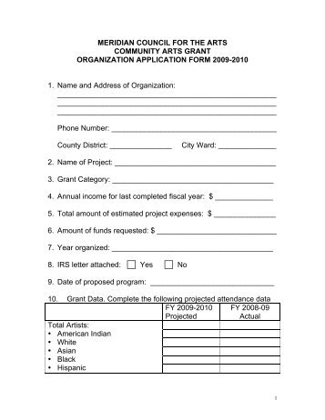 Community Arts Grants Organization Application Form 2009-2010