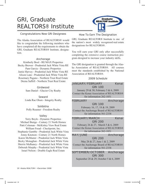 2008 December Newsletter - Alaska Association of Realtors