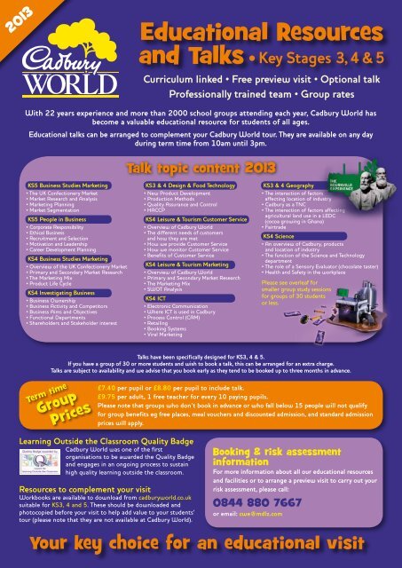 Educational Resources - Cadbury World