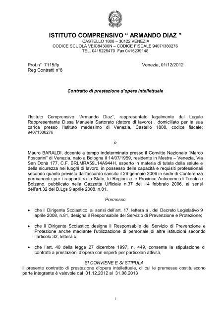 contratto baraldi 2012-2013 - Istituto Comprensivo Armando Diaz