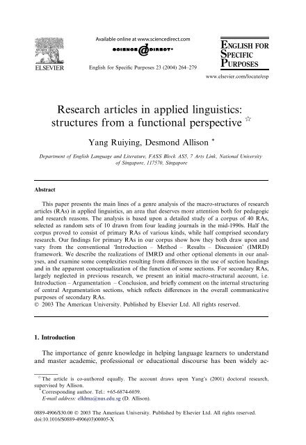 research article in applied linguistics