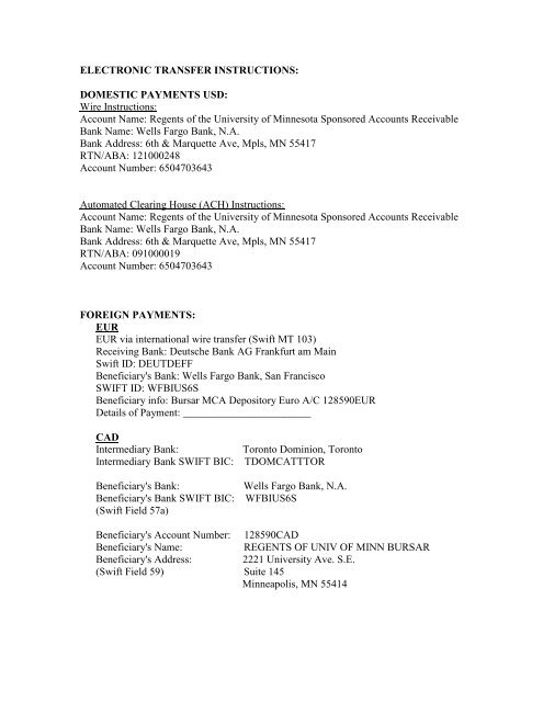 Electronic Transfer Instructions for CAD - University of Minnesota