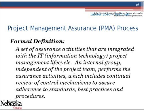 Project Management Assurance - Information Systems