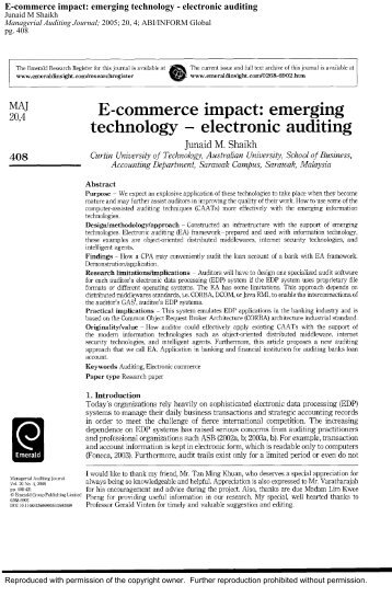 E-commerce impact: emerging technology - electronic auditing